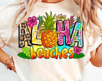 Aloha Beaches PNG, Tropical Sunset Graphic, Summer Vacation Sublimation File (Digital Download)