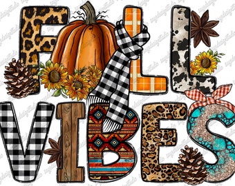 Fall Vibes PNG: Pumpkin, Leopard, Leaf Sublimation Design (Digital Print)