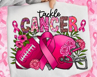 Tackle Cancer Football PNG, Pink Ribbon Helmet Awareness Design (Digital Download)