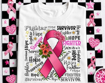 Breast Cancer Survivor PNG, Pink Ribbon Fighter Hope Design (Digital Download)