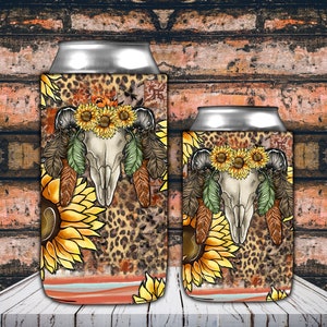 Western Can Cooler Png, 12oz Can Cooler,15oz Slim Can Cooler,Can Cooler Png,Wild West,Boho Skull,Western,Digital Download,Sublimation Design