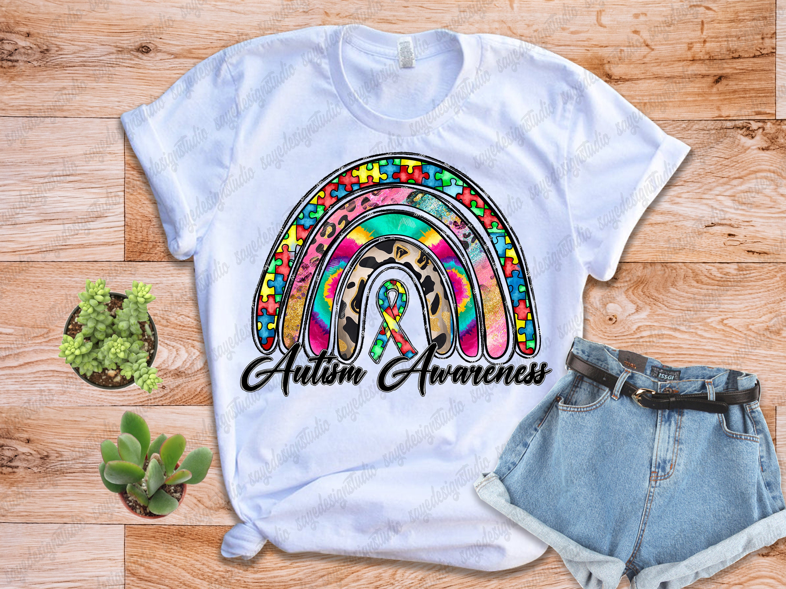 Rainbow Autism Awareness PNG: Brushstrokes Sublimation Design (digital ...