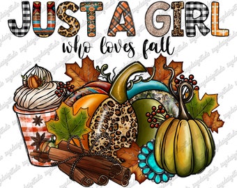 Fall Girl PNG: Pumpkin & Turquoise Sublimation Design (Instant Download)