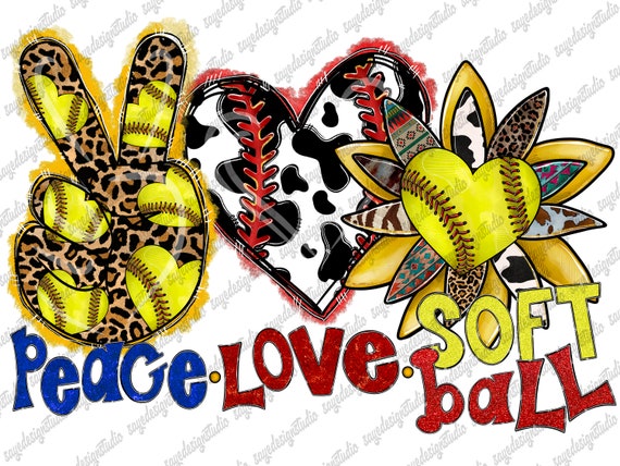 Peace Love Softball PNG: Sublimation Design Download