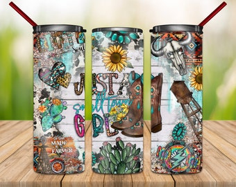 Country Tumbler, Western Tumbler Png, 20oz Skinny Tumbler, Country, Just a Small Town Girl, Cowboy, Rodeo,Cactus,Tumbler Sublimation Designs