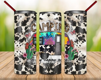 Camping Is My Happy Place Png, Western Tumbler Png, 20oz Skinny Tumbler, Country, Caravan Png, Camping, Western, Tumbler Sublimation Designs
