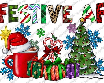 Festive Christmas PNG: Hot Chocolate, Tree, Gifts (Digital Download)