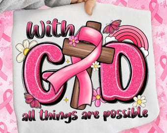 Faith Cross PNG, Breast Cancer Awareness, Christian Pink Ribbon, Hope Survivor Design (Digital Download)