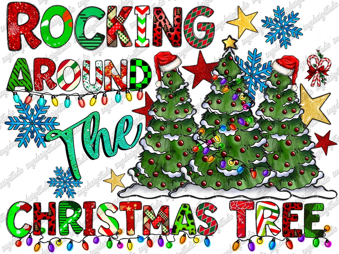 Rocking Around the Christmas Tree Png Sublimation Design, Christmas Tree Png, Leopard Christmas