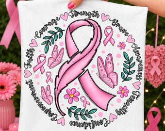Breast Cancer Awareness PNG, Pink Ribbon Sublimation Design (Digital Download)