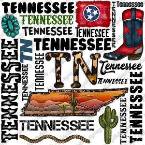 Tennessee Png File, Western, Tennessee Design, Gemstone Turquoise, Cactus, Tennessee Map, Typography, Digital Download, Sublimation Design