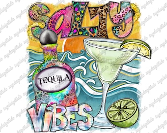Salty Vibes Png, Sublimation Design Png, Summer Design, Sun Png, Tequila Png, Margarita, Wave, Instant Download, Digital Print