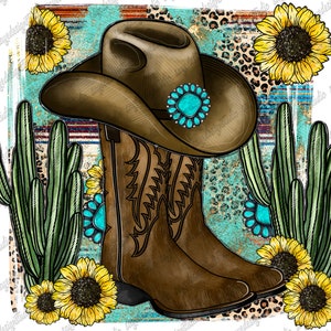 Cowboy Boots Png File, Western, Cowboy Hat Png, Country, Gemstone Turquoise, Cowboy Png, Cactus Png, Sublimation Design, Digital Download