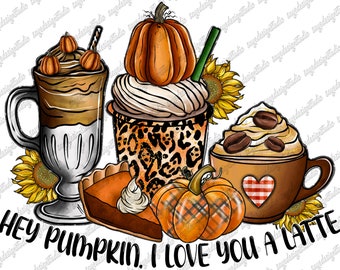 Pumpkin Spice Latte PNG: Autumn Sunflower Sublimation Design (Digital Download)