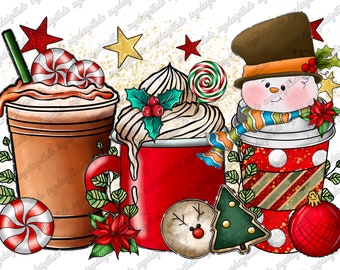 Merry Christmas Y'all PNG: Coffee & Hot Chocolate Design (Digital Download)