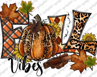 Leopard Pumpkin Fall Vibes PNG - Sublimation Design (Digital Print)