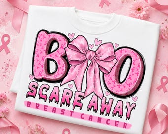 Boob Scare Away PNG, Breast Cancer Awareness PNG, Pink Ribbon Sublimation Design, Coquette Breast Cancer PNG