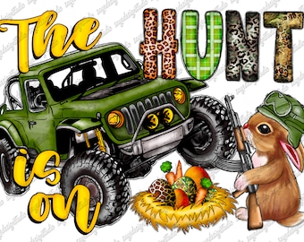Easter Egg Hunt PNG: Bunny, Jeep, Camo Eggs (Digital Download)