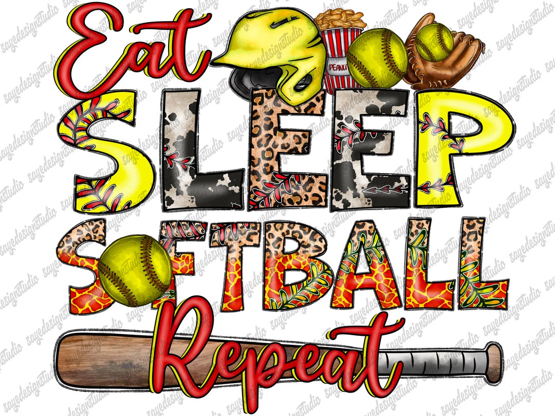 Eat Sleep Softball Repeat Png Sublimation Design, Softball Game Png