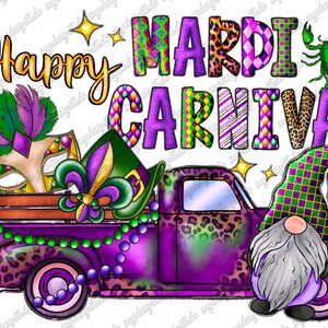 Mardi Gras gnomies truck png sublimation design download, Happy Mardi Gras png, Mardi Gras carnival png, sublimate designs download