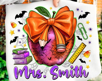 Halloween Apple Teacher PNG: Coquette Pencil, Retro Doodles (Digital Download)