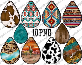 May include: Ten digital images of teardrop-shaped designs in various patterns. The designs include cowhide, turquoise, wood grain, southwestern patterns, and leopard print.