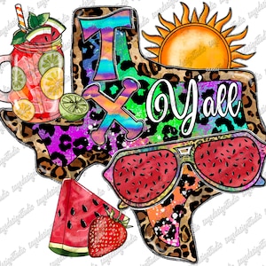 Summer Texas Y'all Png, Texas Map Png, Texas Png, Texas Design, Summer Design, Summer Png, Watermelon, Digital Download, Sublimation Design