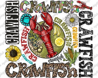 Crawfish Junkie PNG File: Western Crawfish, Corn & Sunflower Design (Digital Download)