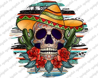 Mexican Sugar Skull PNG: Sombrero & Cactus Sublimation Design (Digital Print)