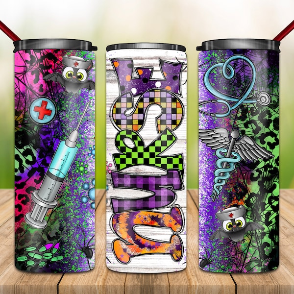 Halloween Nurse Tumbler Png, Spooky Tumbler Png, 20oz Skinny Tumbler, Halloween Png, Nurse Png, Stethoscope, Tumbler Sublimation Designs