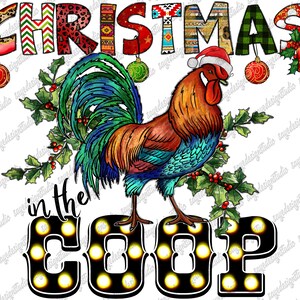 Christmas In The Coop Png, Merry Christmas Y&#39;all Png, Merry Christmas, Rooster Png, Cowhide, Sublimation Png, Digital Download