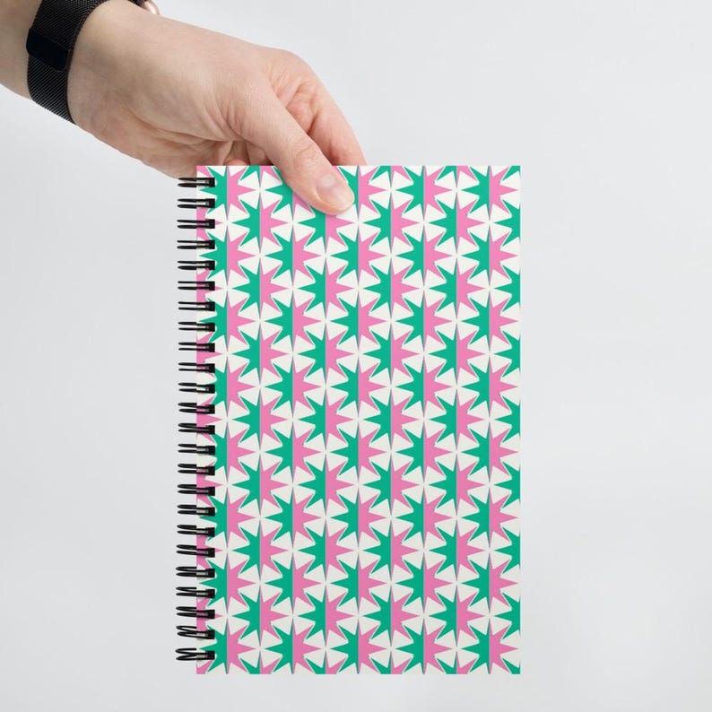 Geometric Spiral Notebook, Modern Abstract Pattern Journal, Pink Teal ...