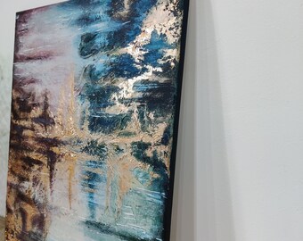 Pintura grande, Arte moderno abstracto, Textura, Lienzo, Pintura acrílica, Verde azulado, Rojo, Verde, Arte de pared de oro, Home Deco