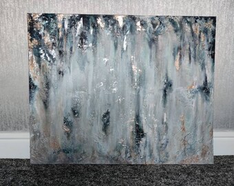 Gris, azul, plata y oro Textura abstracta Pintura Lienzo Arte de la pared