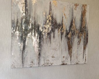 Oro marrón neutro crema frecuencia latido del corazón textura pintura lienzo hecho a mano casa deco pared arte abstracto arte abstracto