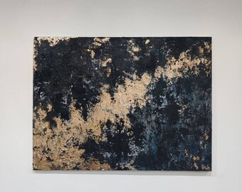 Negro, Oro, Verde azulado, Pintura grande abstracta, Textura, Arte mural, Lienzo, Home Deco, Sala de estar deco, Dormitorio deco