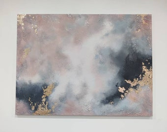 Nubes, Pintura de técnica mixta, pintura de texturas, Lienzo, Arte mural, Pintura gris rosa