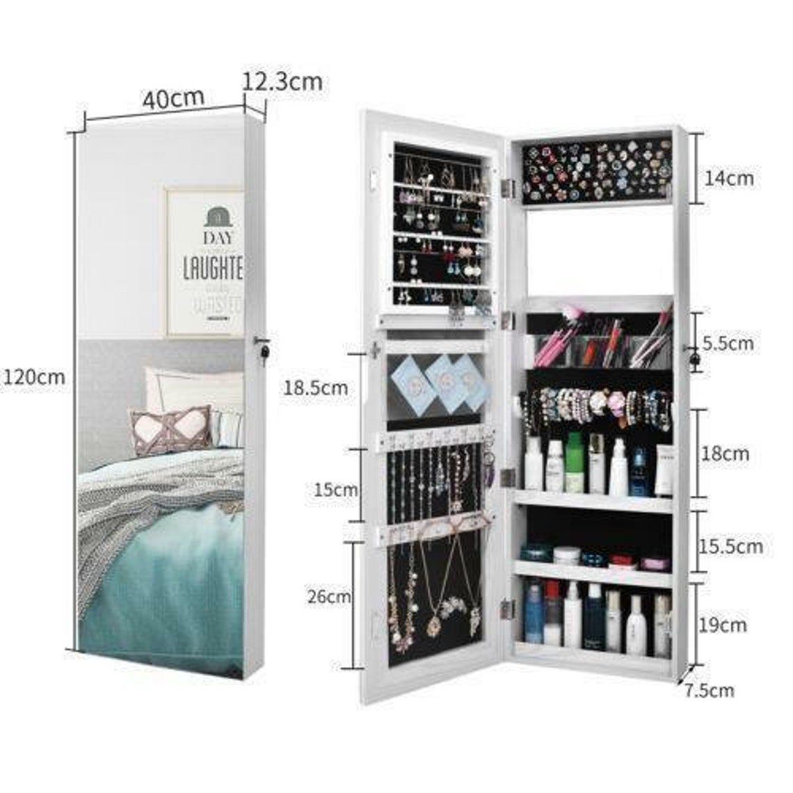 Wall Door Mounted Mirror Jewelry Armoire Large Jewelry Etsy