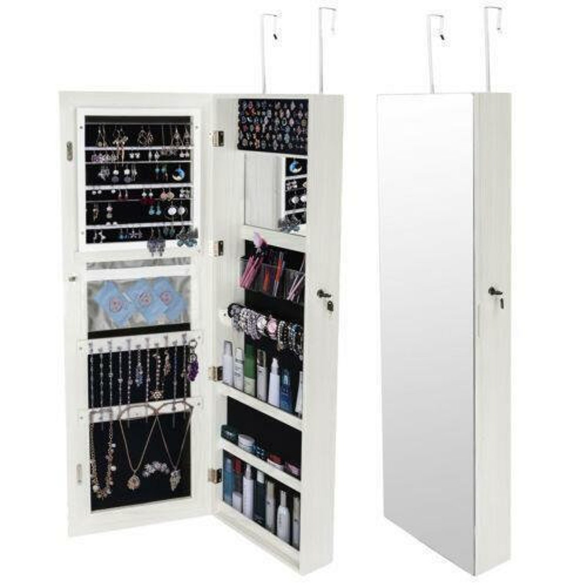 Wall Door Mounted Mirror Jewelry Armoire Large Jewelry Etsy