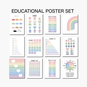 Educational Poster Set, Printable Home School Prints, Boho Educational Wall Art,Learning Poster, Alphabet Poster, Montessori prints