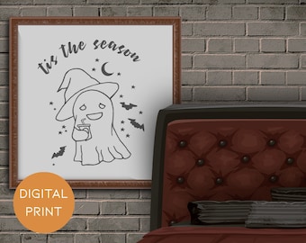 Witchy Ghost Halloween Print, Spooky Seasonal Decor (Digital Download)