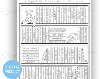 Historical Fiction Bookshelf, digital print, book tracker, booktok, book lovers, reading challenge