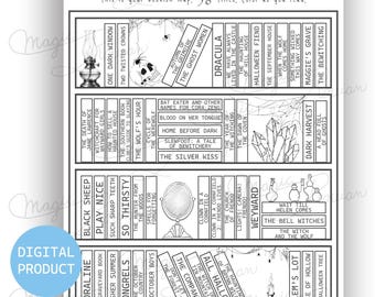 Dark Halloween & Spooky Fall Vibes Bookshelf, Printable Reading Map (Digital Print)