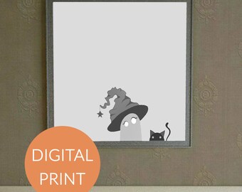 Halloween digital print // ghost poster // Halloween decor // Halloween PNG // spooky season // autumn decor // fall decor // ghost and cat