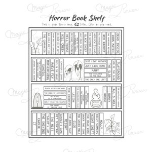 Étagère Horror, impression numérique, feuille de calcul ; suivi de livre ; revue de lecture; cadeau lecteur ; suiveur de lecture ; guide de lecture ; rat de bibliothèque