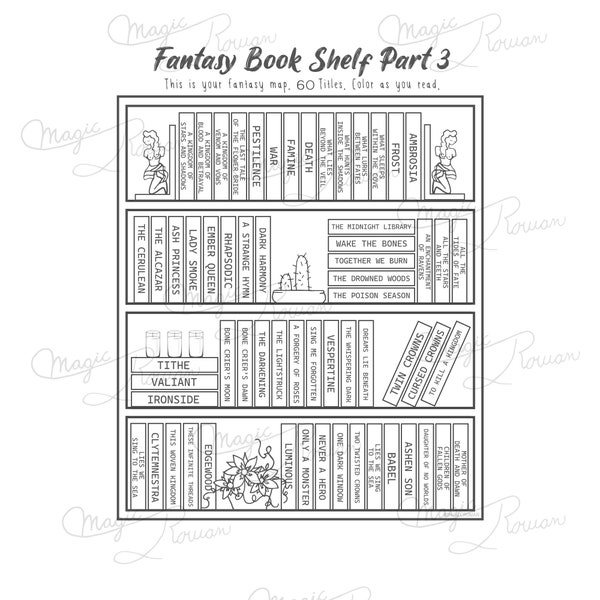 Digital print fantasy bookshelf #3, book map, bookshelf, bookish goodies, reading tracker, reading planner, book tracker, books