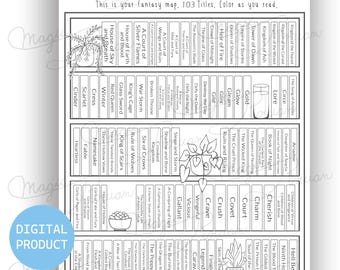 Fantasy Bookshelf #1, Printable Reading Map (Digital Print)