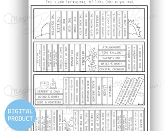 Fantasy Bookshelf #2, Printable Reading Map (Digital Print)