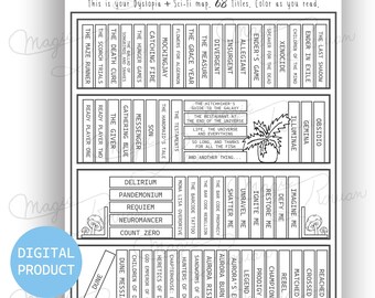 Dystopia Scifi bookshelf, reading tracker, booktok, book tracker, bookish goodies