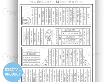 Classics bookshelf, reading planner, popular fiction, book map, bookshelf, bookish goodies, booktok,